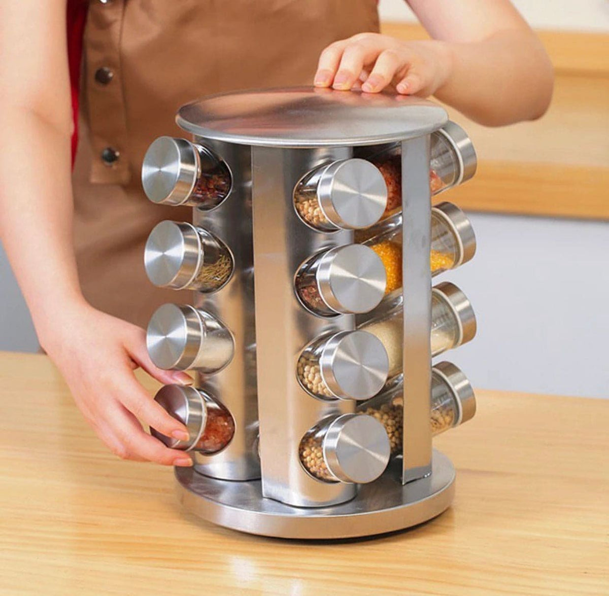 Rotatable Seasoning Rack, Stainless Steel Spice Rack, Countertop Rack Tower Organizer